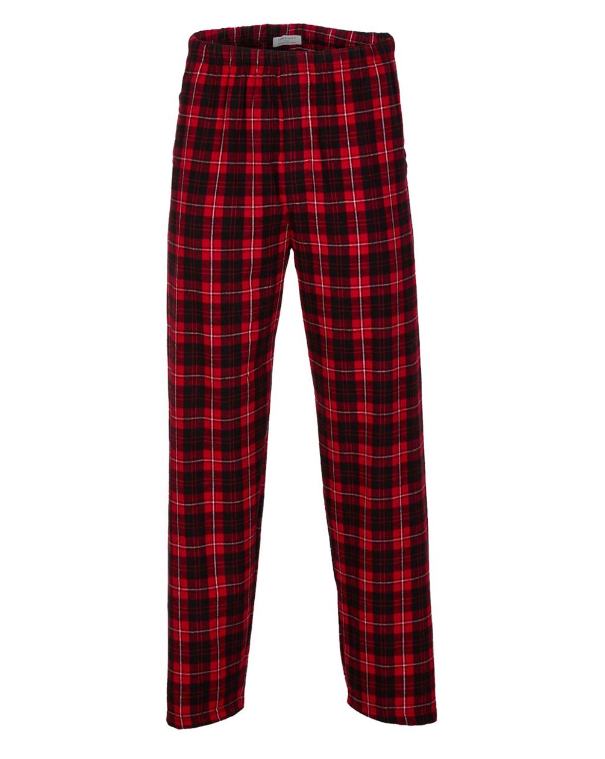 Red plaid pajama pants with elastic waistband