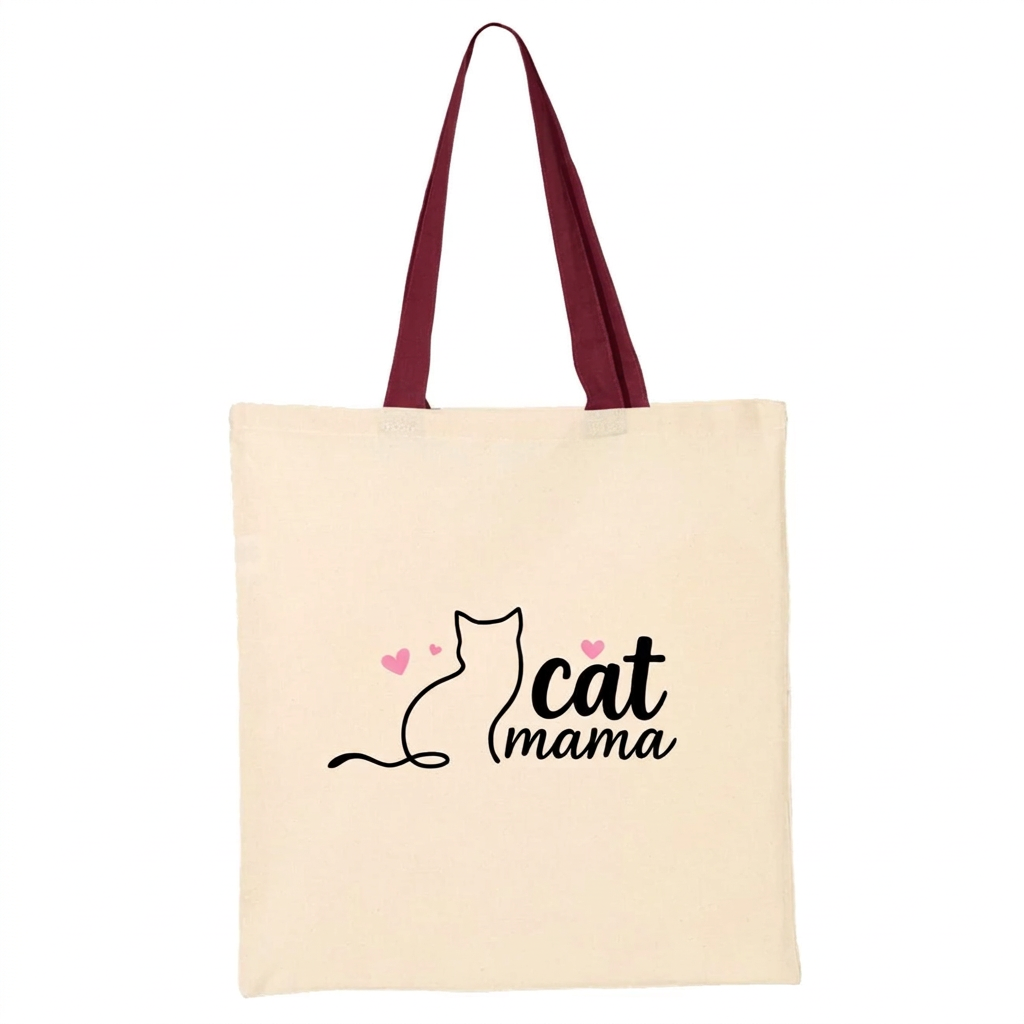Cat Mama tote with Maroon handles