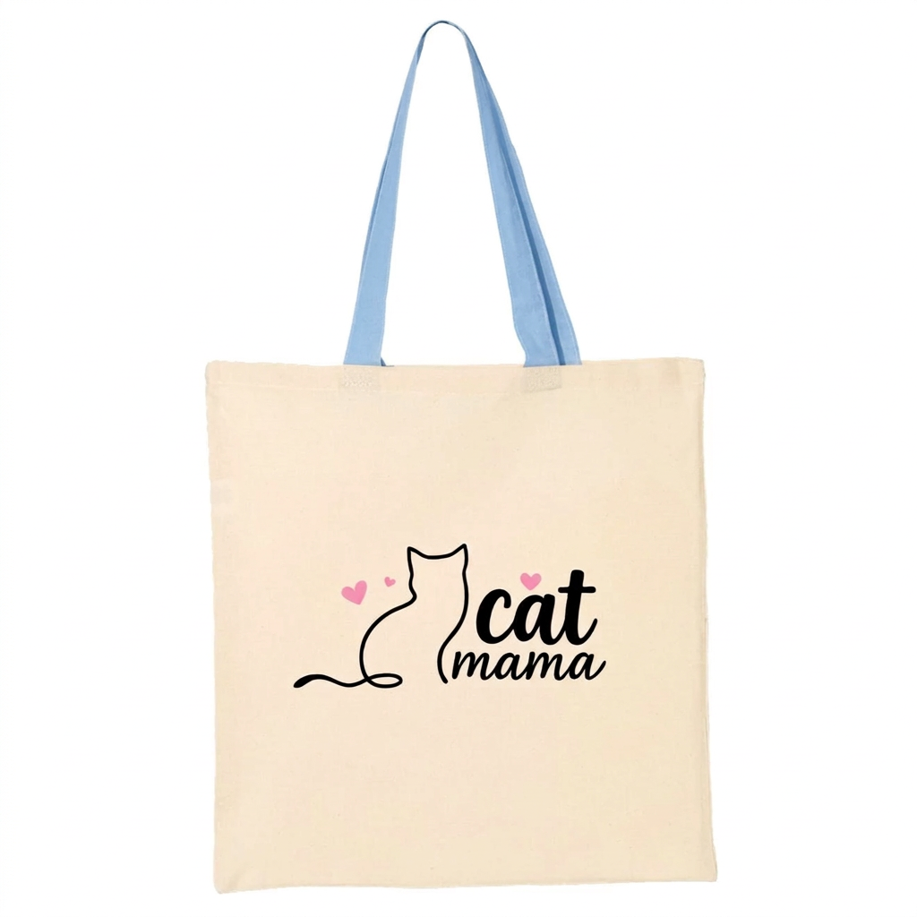 Cat Mama tote with Carolina Blue handles