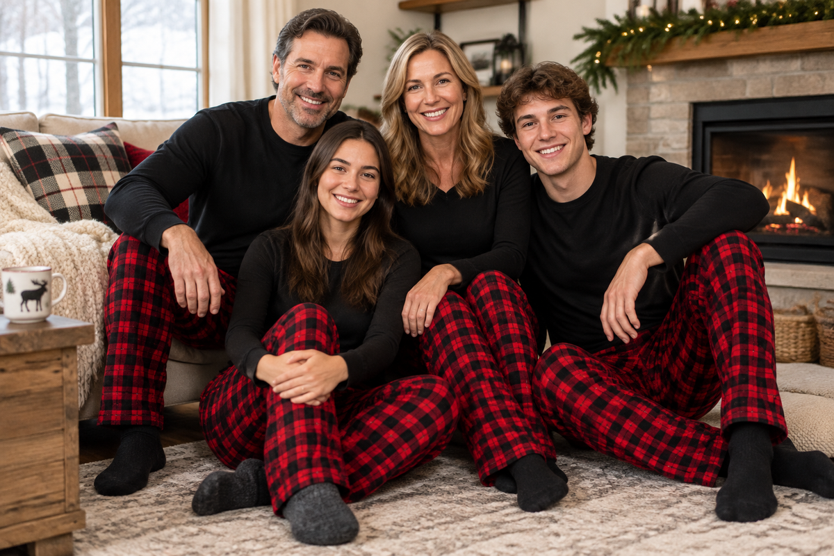 Red plaid pajama pants with drawstring waist and ankle-length legs