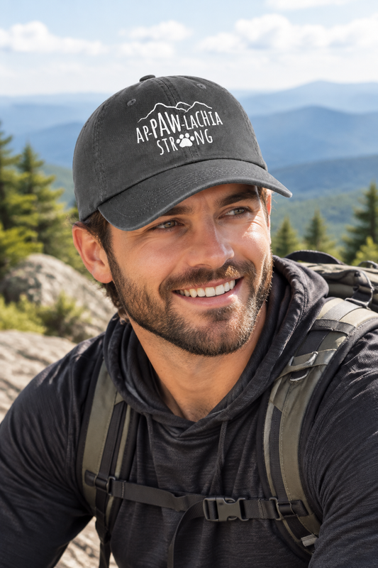 Appawlachia Strong Hat in dark gray with embroidered APPAW-LACHIA STRONG logo