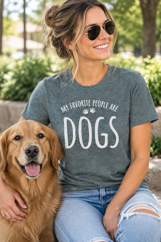 Graphic dog slogan T-shirt in heather dark gray, crew neck, short sleeves
