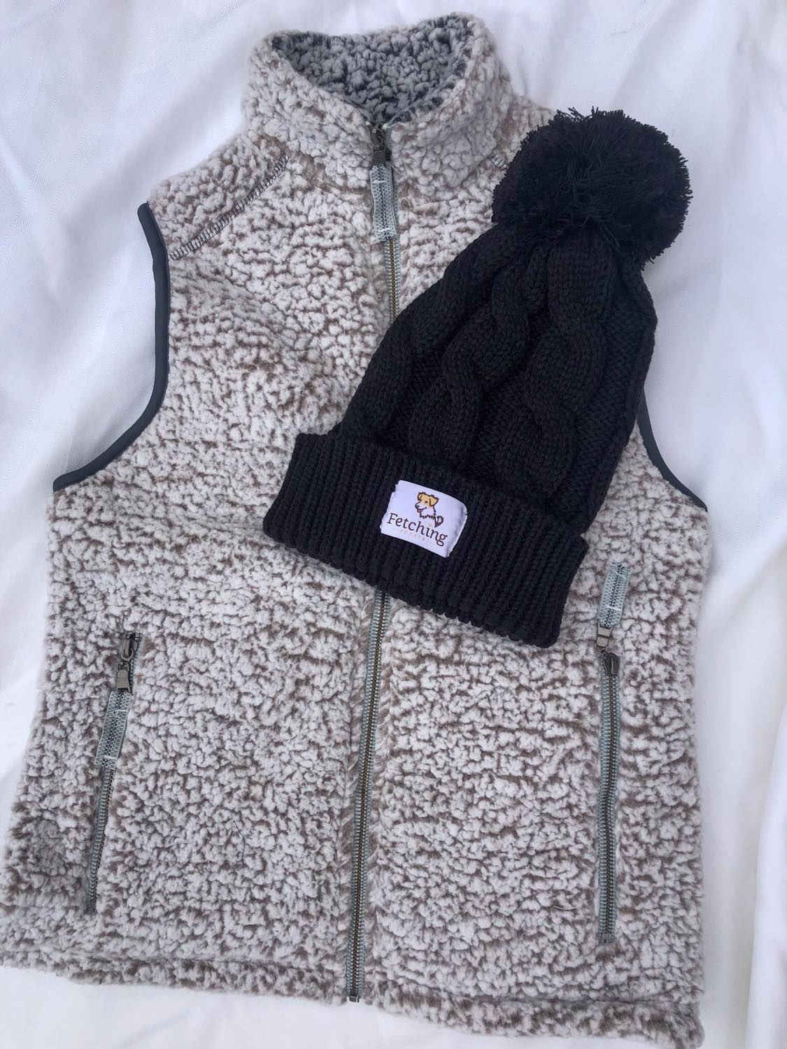 Fetching Apparel Sherpa Vest and Pom Beanie Bundle, 20% of profits donated to animal rescues! Go get it!